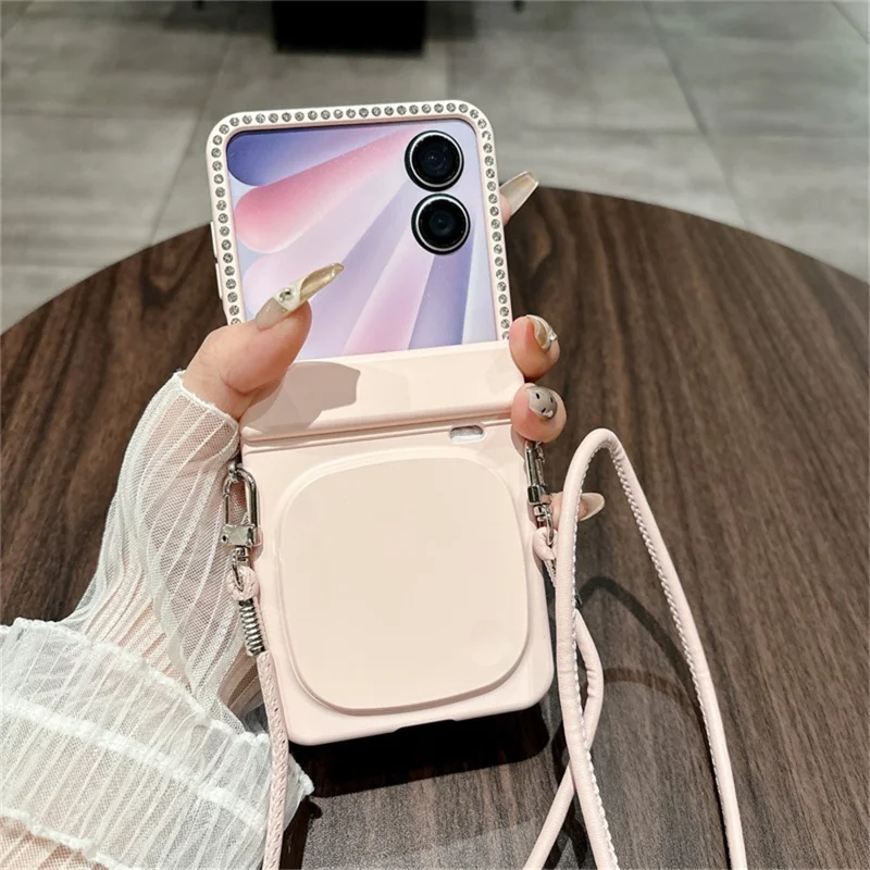 For Honor Magic V Flip 2 Case Makeup Mirror Hard PC Flip Phone Cover with Tempered Glass Rear Screen Film - Pink