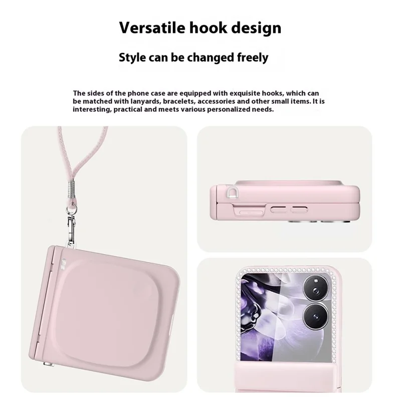 For Honor Magic V Flip 2 Case Makeup Mirror Hard PC Flip Phone Cover with Tempered Glass Rear Screen Film - Pink