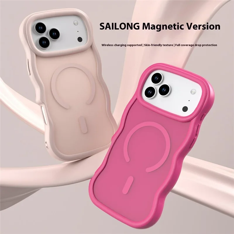 For iPhone 17 Pro Magnetic Case Wave Edge PC + TPU Phone Cover Compatible with MagSafe - Rose