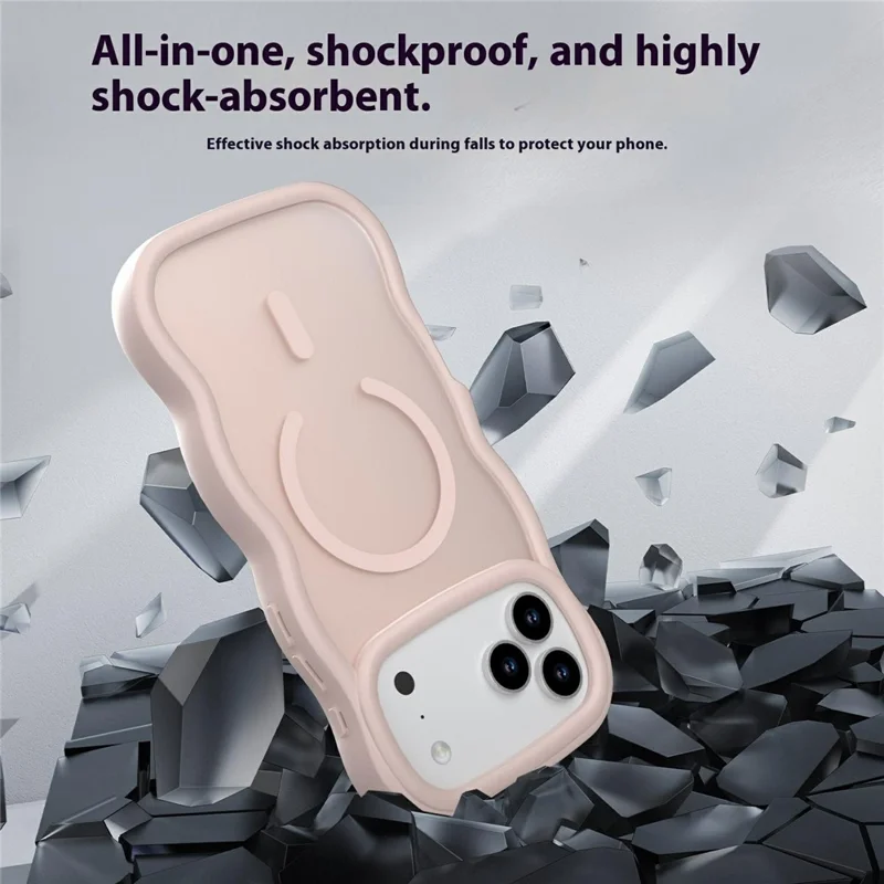 For iPhone 17 Pro Magnetic Case Wave Edge PC + TPU Phone Cover Compatible with MagSafe - Rose