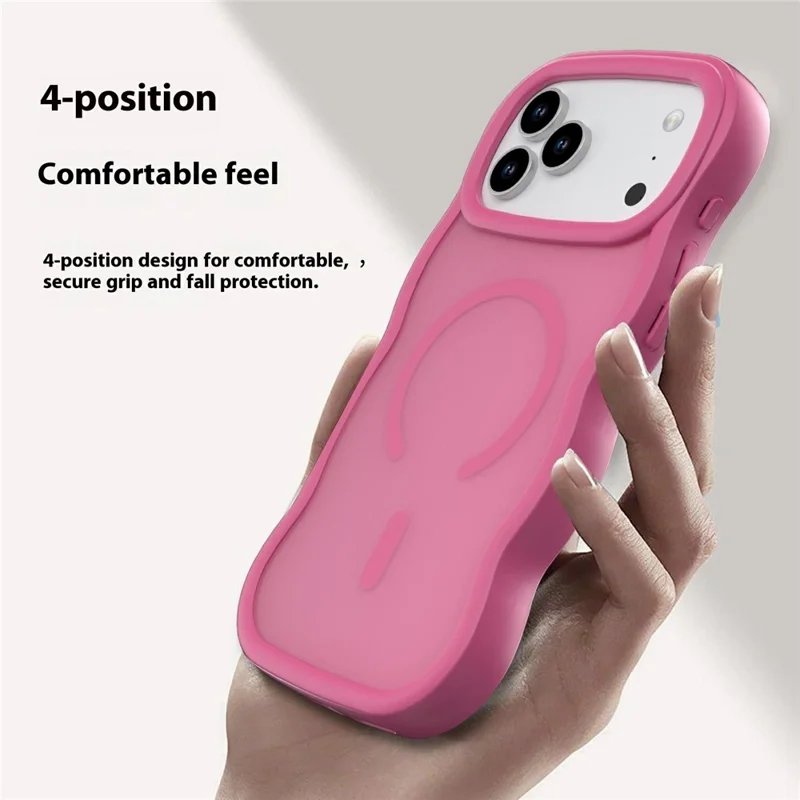 For iPhone 17 Pro Magnetic Case Wave Edge PC + TPU Phone Cover Compatible with MagSafe - Rose