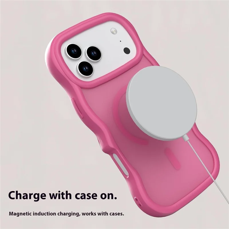 For iPhone 17 Pro Magnetic Case Wave Edge PC + TPU Phone Cover Compatible with MagSafe - Rose