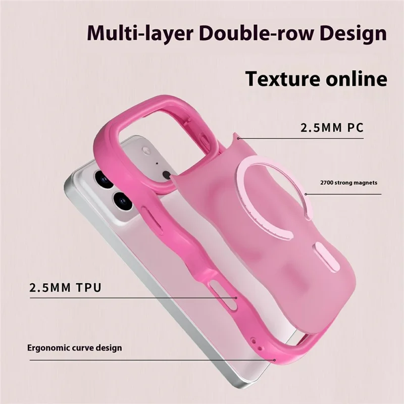 For iPhone 17 Pro Magnetic Case Wave Edge PC + TPU Phone Cover Compatible with MagSafe - Rose