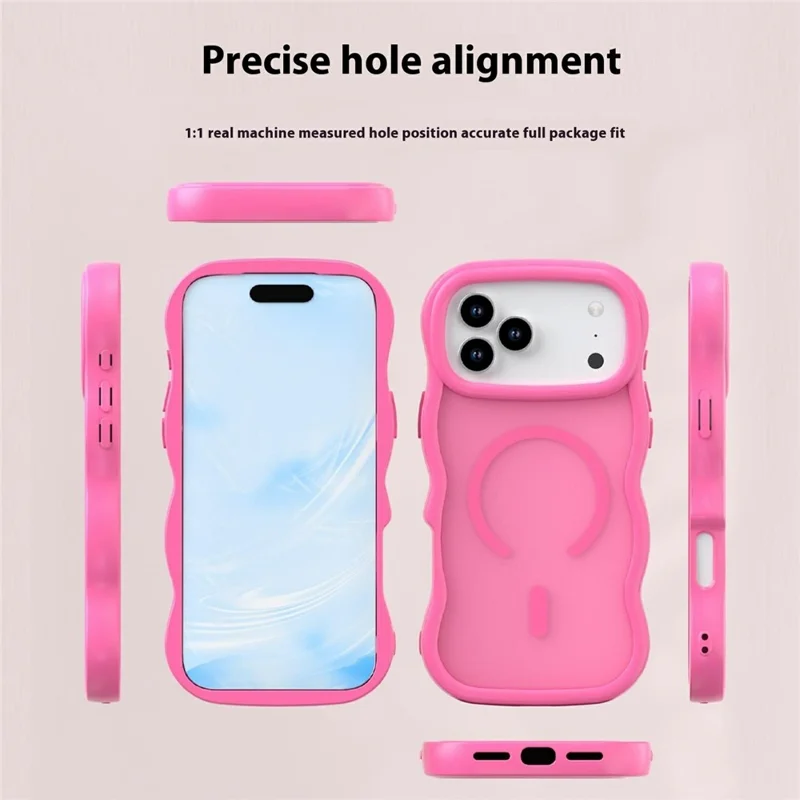 For iPhone 17 Pro Magnetic Case Wave Edge PC + TPU Phone Cover Compatible with MagSafe - Rose
