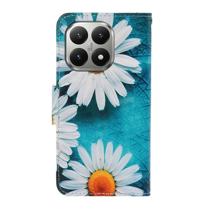 Funda de cuero con patrón de estampado para Xiaomi 15T, protectora tipo folio con correa de muñeca - Crisantemo