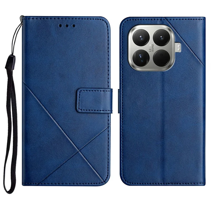 Xiaomi 15T Pro hoesje met lijnpatroon, portemonnee, lederen telefoonhoes met polsbandje - Blauw