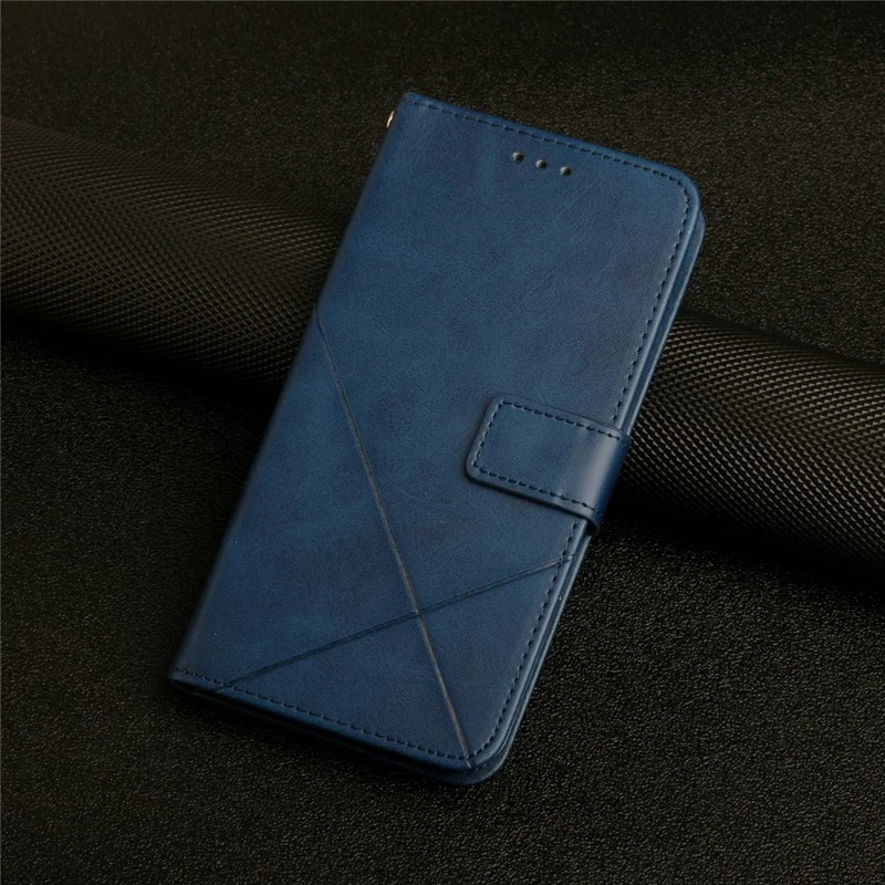 Xiaomi 15T Pro hoesje met lijnpatroon, portemonnee, lederen telefoonhoes met polsbandje - Blauw