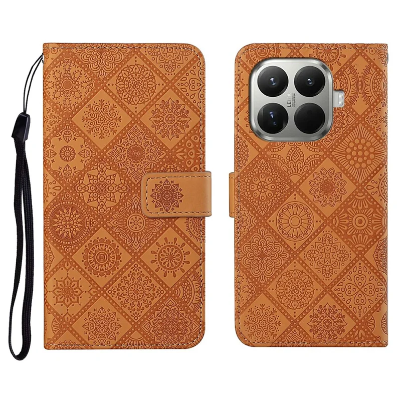 Xiaomi 15T Pro hoesje lederen hoes etnische stijl portemonnee telefoonhoes met riem - Bruin