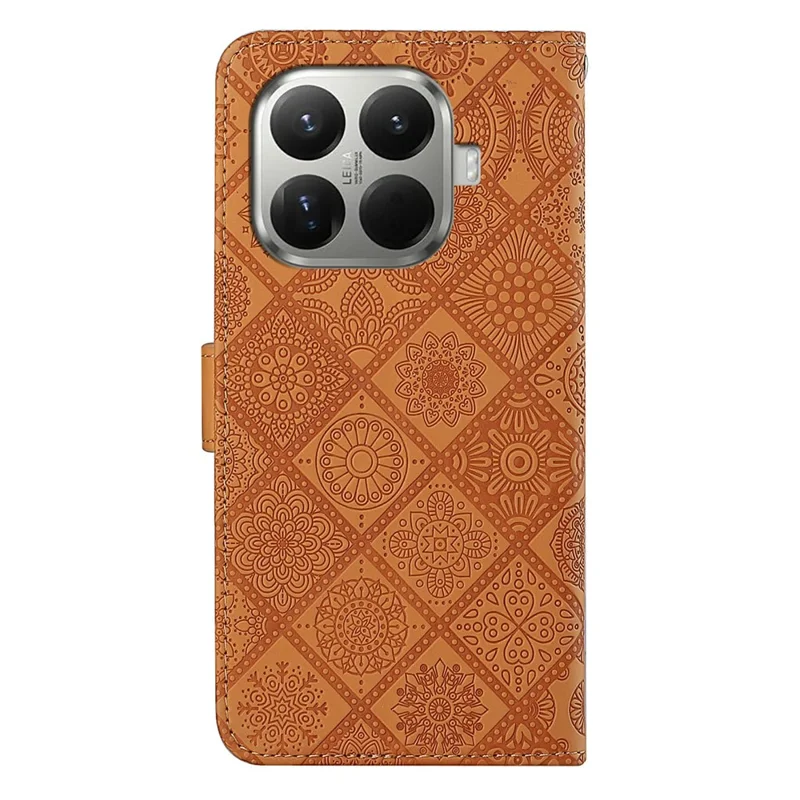 Xiaomi 15T Pro hoesje lederen hoes etnische stijl portemonnee telefoonhoes met riem - Bruin