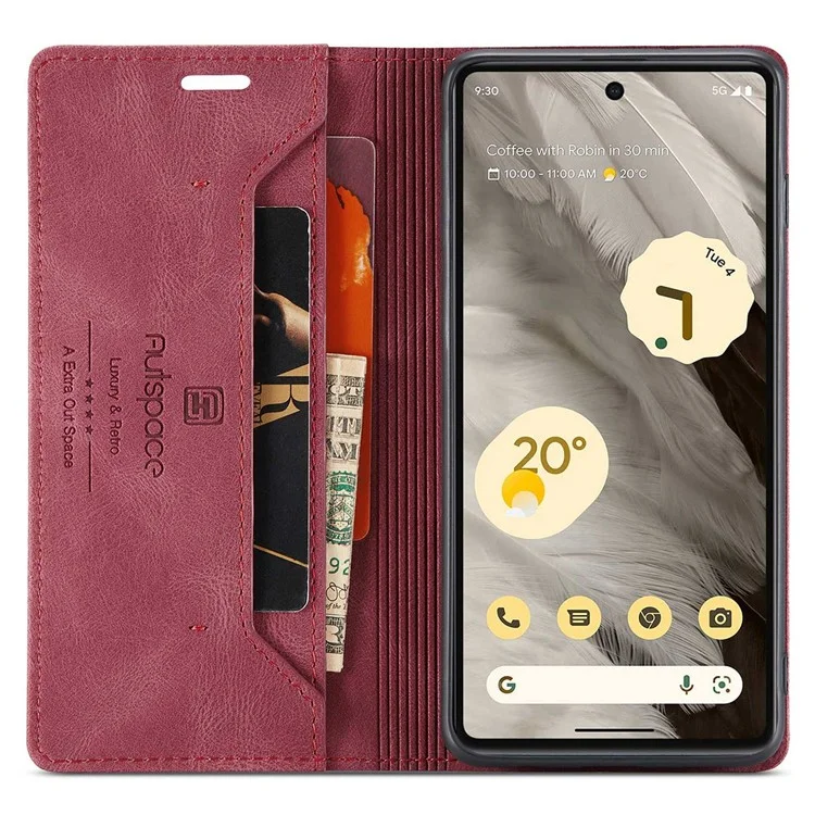 Autspace A01 Serie RFID Bloqueo de Teléfono Bloqueo Para Google Pixel 7 5G, Protección de Cuero PU Close Magnético Vintage Matte Willet Cover Cover - Rojo