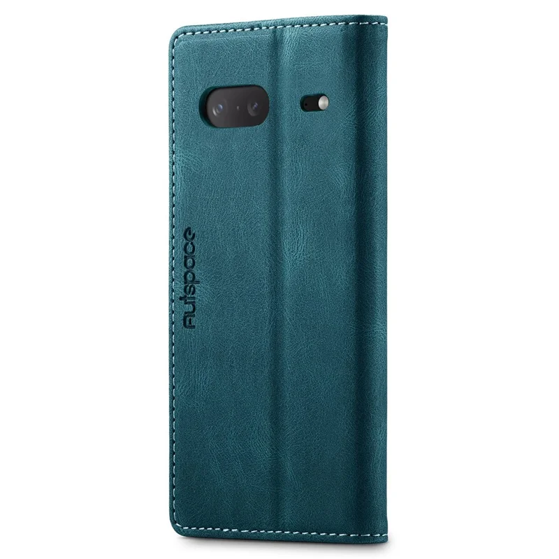 AUTSPACE A01 Series RFID Blocking Phone Case for Google Pixel 7 5G, PU Leather Drop Protection Magnetic Closure Vintage Matte Wallet Stand Cover - Blue
