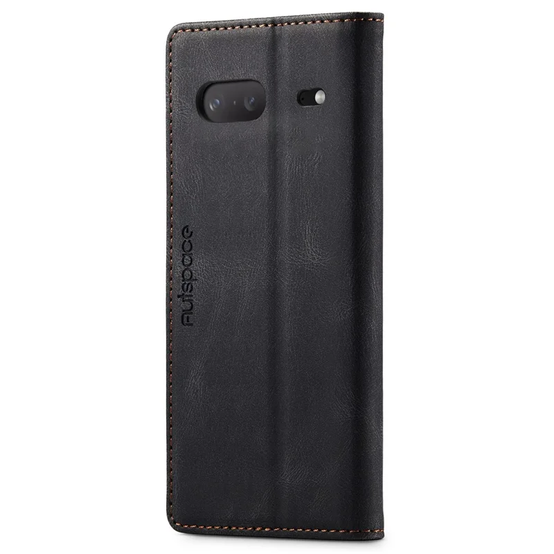 AUTSPACE A01 Series RFID Blocking Phone Case for Google Pixel 7 5G, PU Leather Drop Protection Magnetic Closure Vintage Matte Wallet Stand Cover - Black