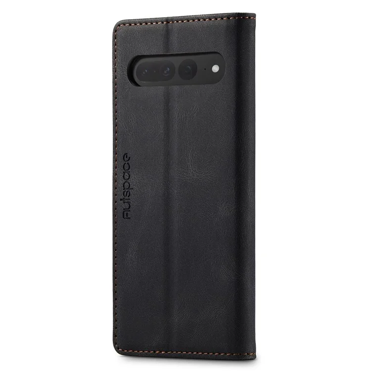 AUTSPACE A01 Series For Google Pixel 7 Pro 5G Retro Matte PU Leather Phone Case RFID Blocking Cover with Foldable Stand Wallet - Black