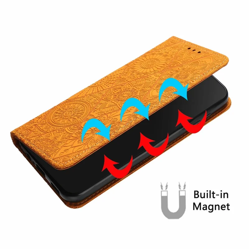 For Xiaomi 15T Case Imprinted Flower Wallet Stand Leather Phone Cover - Yellow