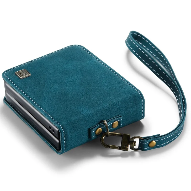 AUTSPACE A01 Series Shockproof Case for Samsung Galaxy Z Flip4 5G PU Leather + PC Vintage Matte Protective Case with Strap - Blue