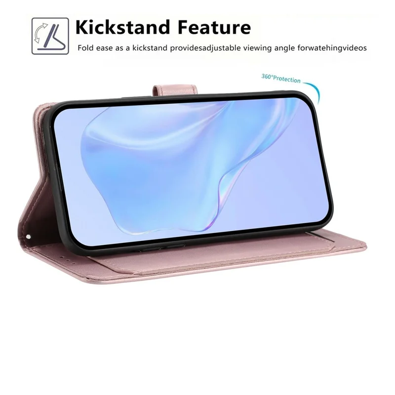 For Samsung Galaxy S26 Wallet Case with Strap / Multiple Card Slots Solid Color Leather Stand Phone Cover - Rose Gold