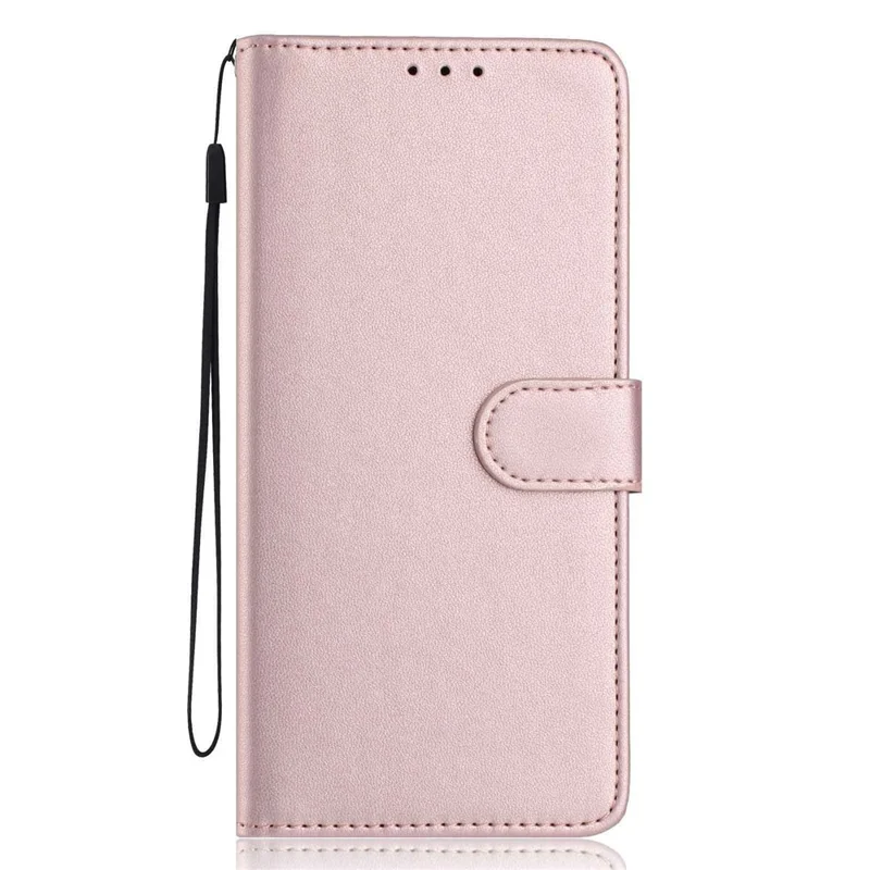 For Samsung Galaxy S26 Wallet Case with Strap / Multiple Card Slots Solid Color Leather Stand Phone Cover - Rose Gold