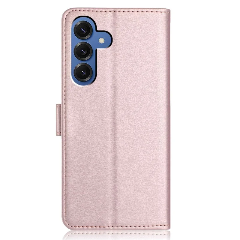 For Samsung Galaxy S26 Wallet Case with Strap / Multiple Card Slots Solid Color Leather Stand Phone Cover - Rose Gold