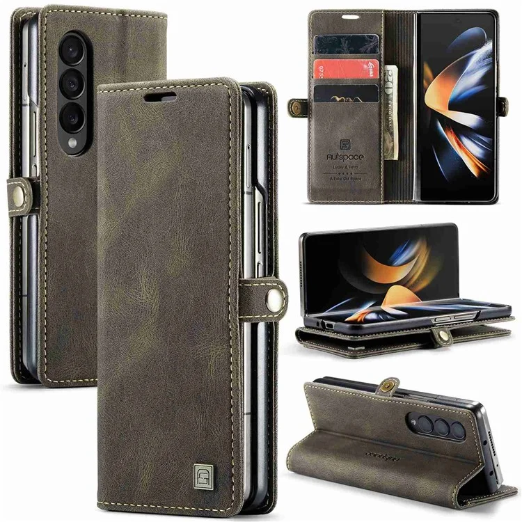 AUTSPACE A01 -serie Telefonhülle Für Samsung Galaxy Z Fold4 5G PU Leder Schutzhülle Magnetische Verschluss Vintage Matt Wallet Stand Cover - Kaffee