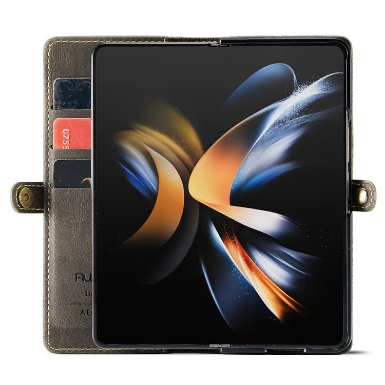AUTSPACE A01 -serie Telefonhülle Für Samsung Galaxy Z Fold4 5G PU Leder Schutzhülle Magnetische Verschluss Vintage Matt Wallet Stand Cover - Kaffee