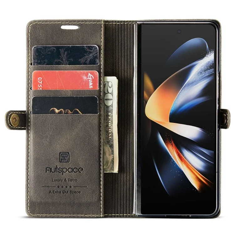AUTSPACE A01 -serie Telefonhülle Für Samsung Galaxy Z Fold4 5G PU Leder Schutzhülle Magnetische Verschluss Vintage Matt Wallet Stand Cover - Kaffee