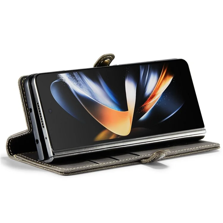 AUTSPACE A01 -serie Telefonhülle Für Samsung Galaxy Z Fold4 5G PU Leder Schutzhülle Magnetische Verschluss Vintage Matt Wallet Stand Cover - Kaffee