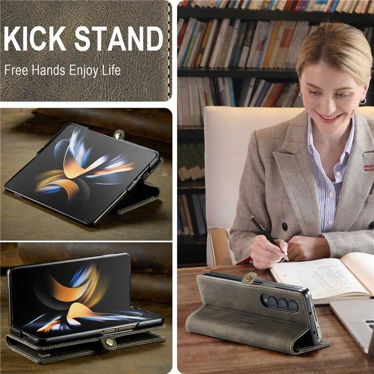 AUTSPACE A01 -serie Telefonhülle Für Samsung Galaxy Z Fold4 5G PU Leder Schutzhülle Magnetische Verschluss Vintage Matt Wallet Stand Cover - Kaffee
