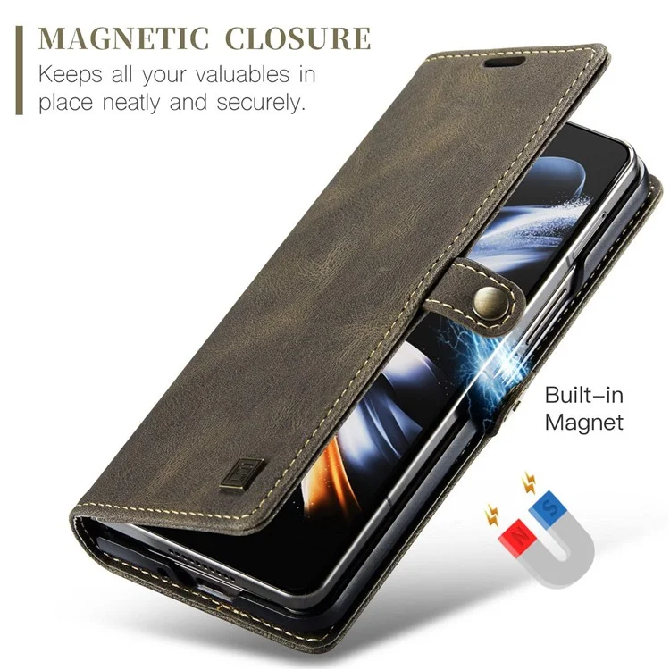 AUTSPACE A01 -serie Telefonhülle Für Samsung Galaxy Z Fold4 5G PU Leder Schutzhülle Magnetische Verschluss Vintage Matt Wallet Stand Cover - Kaffee