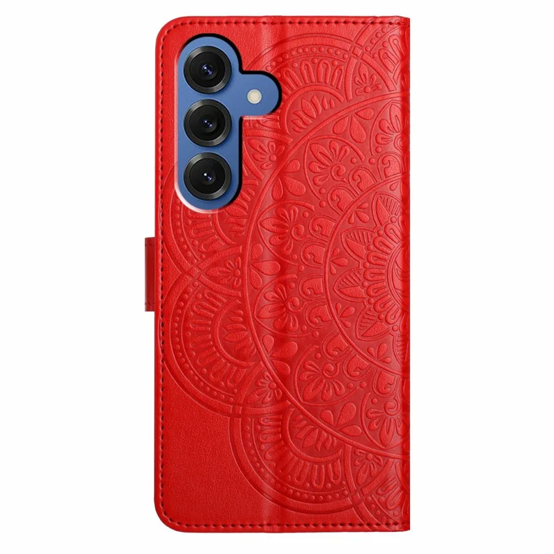 For Samsung Galaxy S26 Leather Case with Card Slots Mandala Pattern Phone Cover Stand - Red