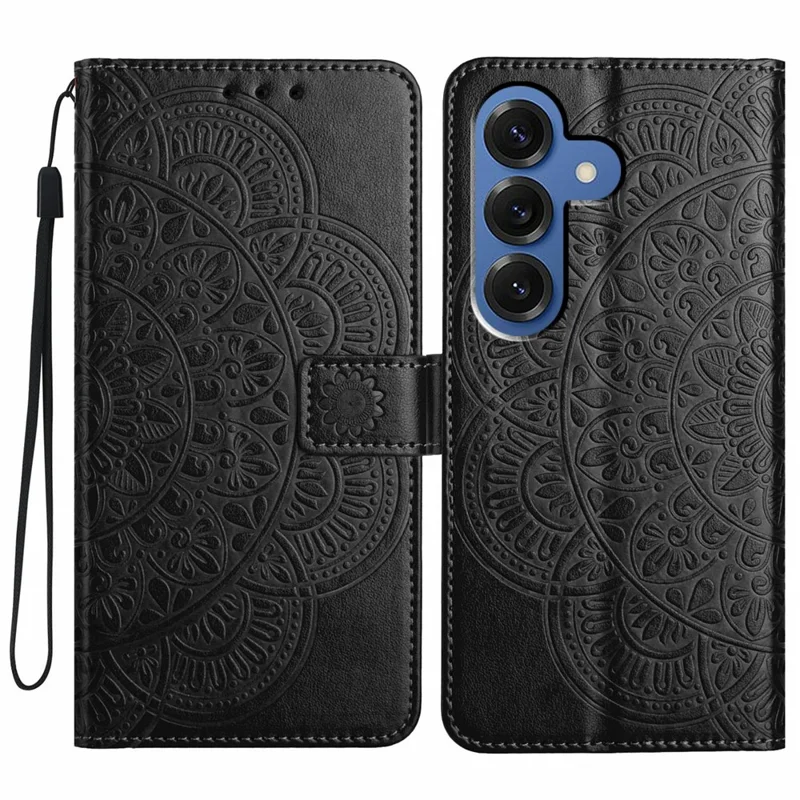 For Samsung Galaxy S26 / S26 Pro Leather Case with Card Slots Mandala Pattern Phone Cover Stand - Black
