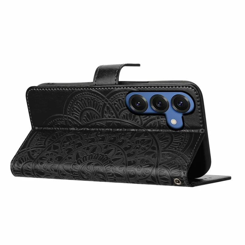 For Samsung Galaxy S26 / S26 Pro Leather Case with Card Slots Mandala Pattern Phone Cover Stand - Black