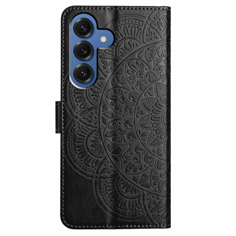 For Samsung Galaxy S26 / S26 Pro Leather Case with Card Slots Mandala Pattern Phone Cover Stand - Black