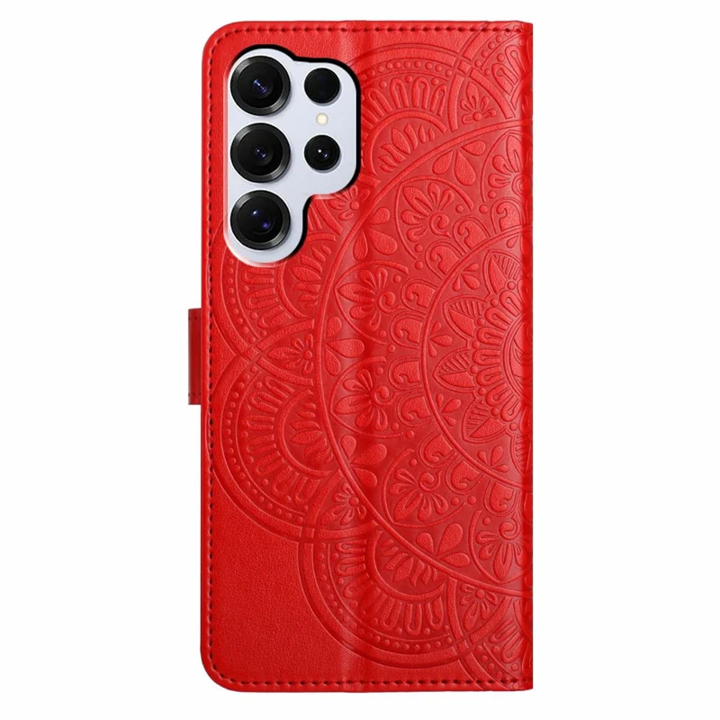 Leer hoesje voor Samsung Galaxy S26 Ultra met kaartslots en mandalapatroon, telefoonhoesje met stand - Rood