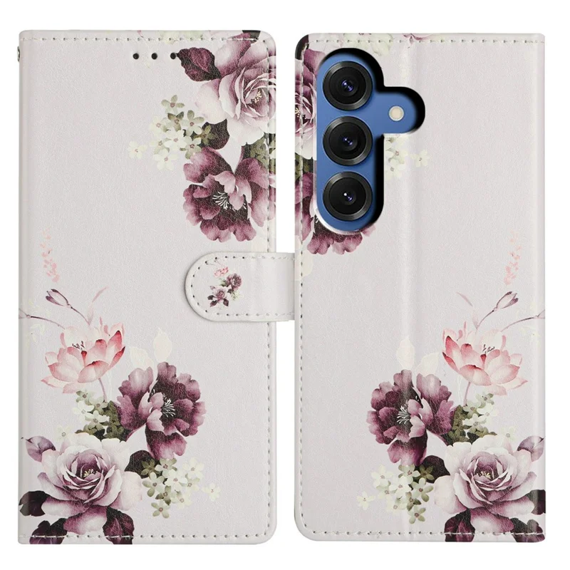 For Samsung Galaxy S26 Case Pattern Printing Wallet Stand Flip Leather Phone Cover with Strap - Cross Rose