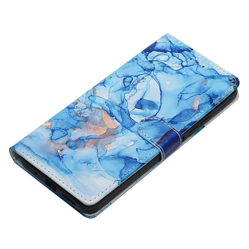 For Motorola Moto G06 Power 4G / G06 4G Case Pattern Printing Wallet Stand Flip Leather Phone Cover with Strap - Blue Marble
