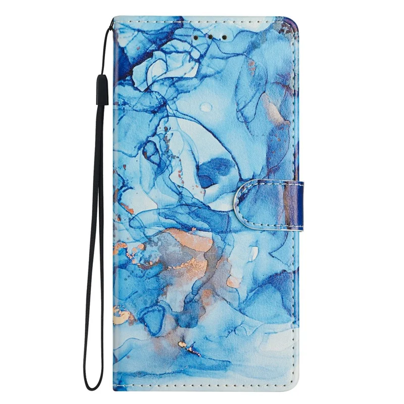 For Motorola Moto G06 Power 4G / G06 4G Case Pattern Printing Wallet Stand Flip Leather Phone Cover with Strap - Blue Marble