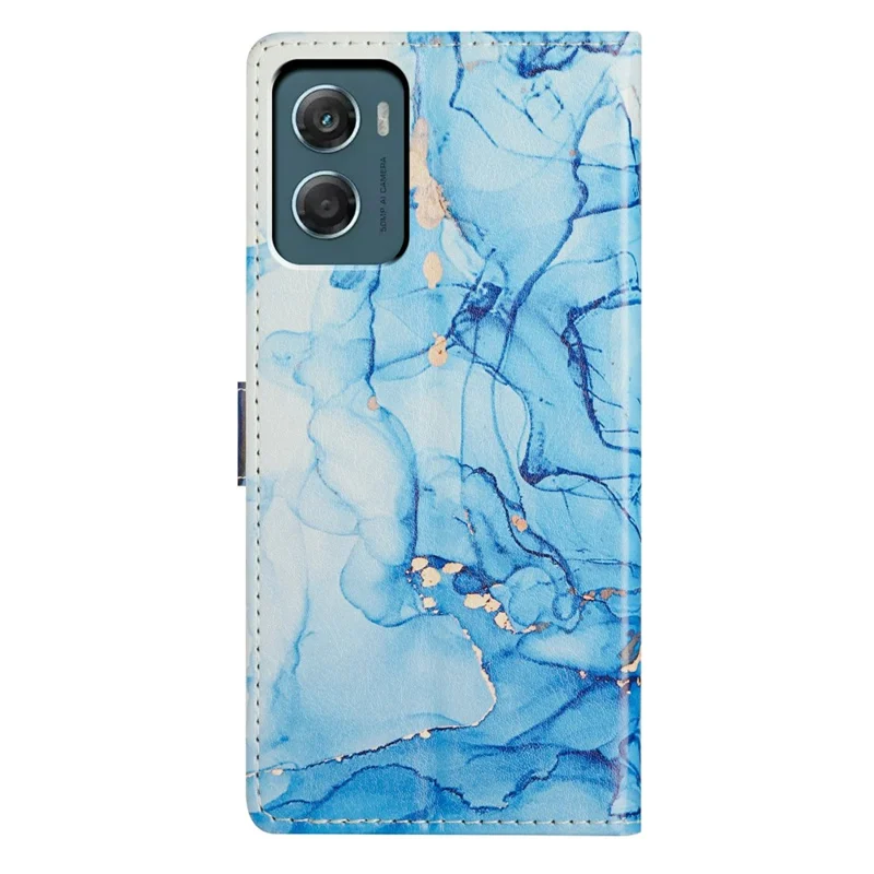 For Motorola Moto G06 Power 4G / G06 4G Case Pattern Printing Wallet Stand Flip Leather Phone Cover with Strap - Blue Marble