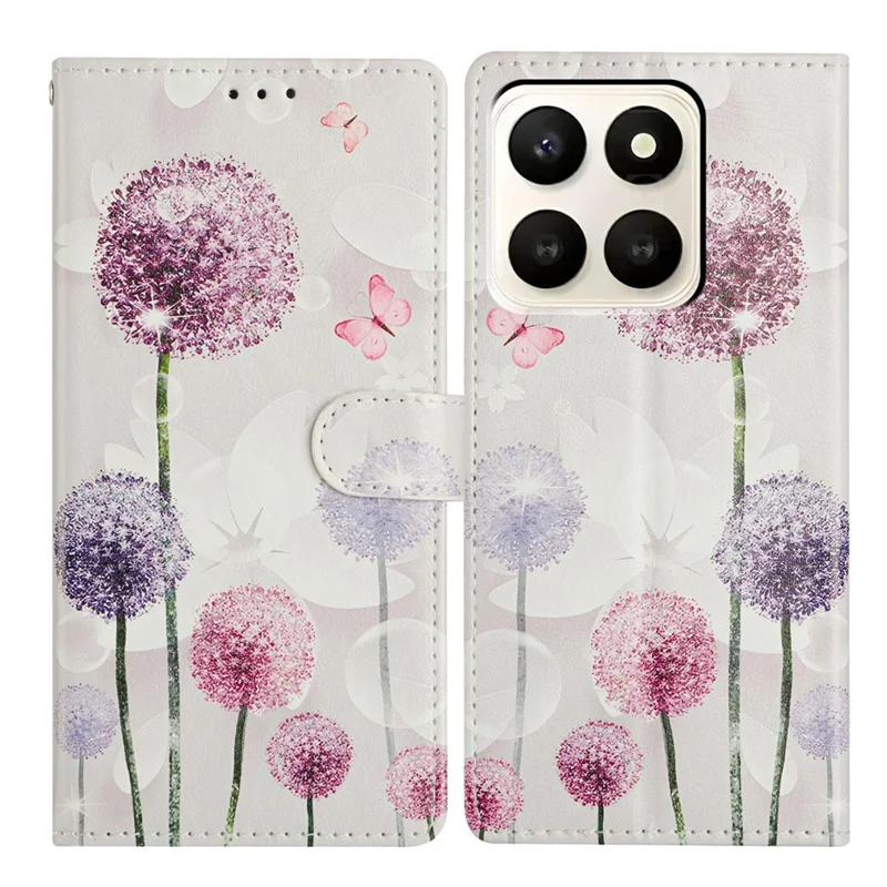 For Honor X7d 5G Case Pattern Printing Wallet Stand Flip Leather Phone Cover with Strap - Dandelion