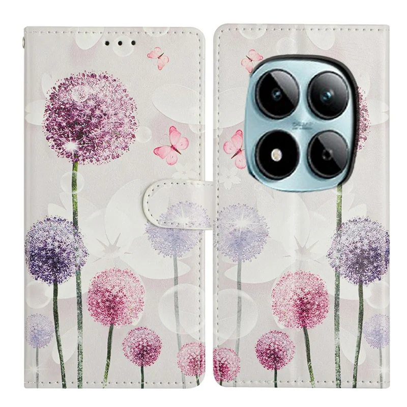 For Xiaomi Poco M8 Pro 5G / Redmi Note 15 Pro+ 5G (Global) Case Pattern Printing Wallet Stand Flip Leather Phone Cover with Strap - Dandelion