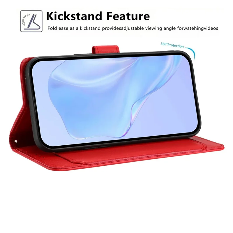 For Honor X7d 5G Wallet Case with Strap  /  Multiple Card Slots Solid Color Leather Stand Phone Cover - Red