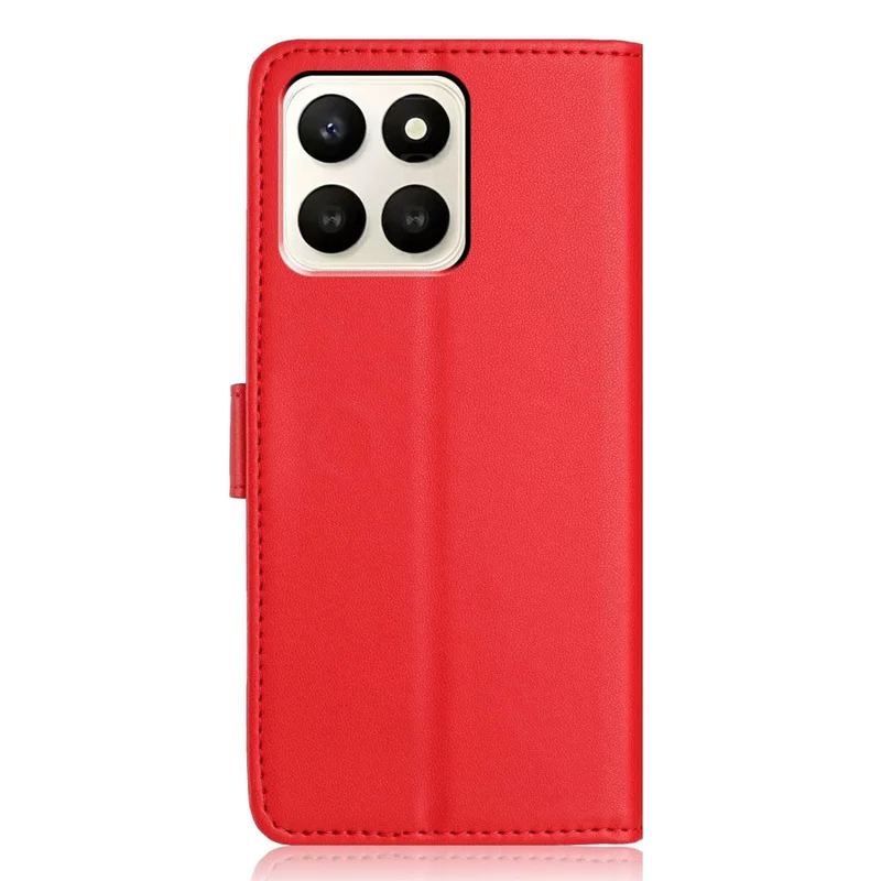 For Honor X7d 5G Wallet Case with Strap  /  Multiple Card Slots Solid Color Leather Stand Phone Cover - Red