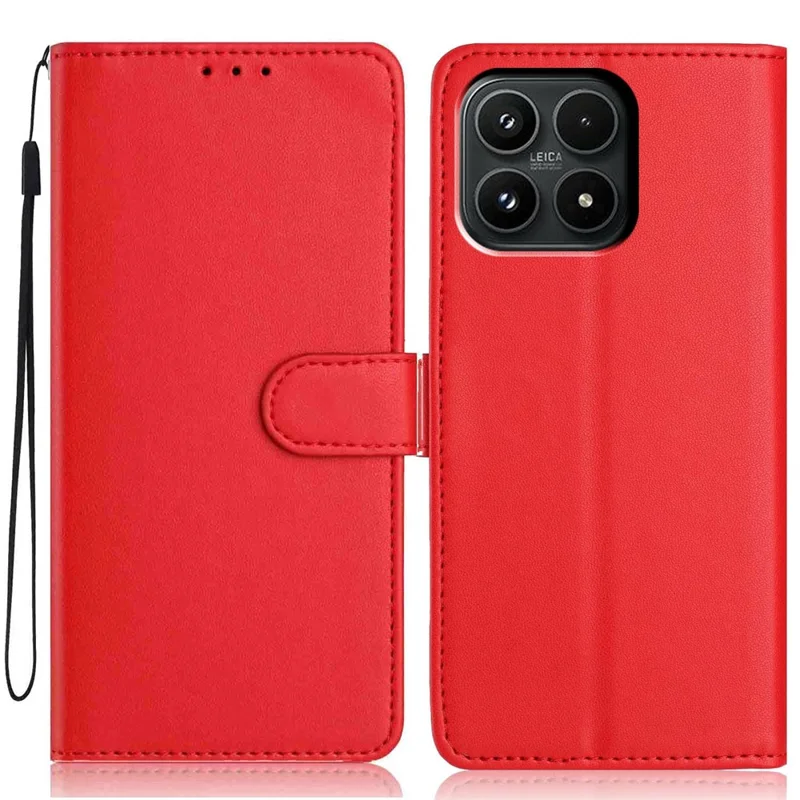 Futerał portfelowy z paskiem na Xiaomi 17 / Pokrowiec na telefon z klapką, wieloma slotami na karty i jednolitym kolorem ze skóry z funkcją podpórki - Czerwony