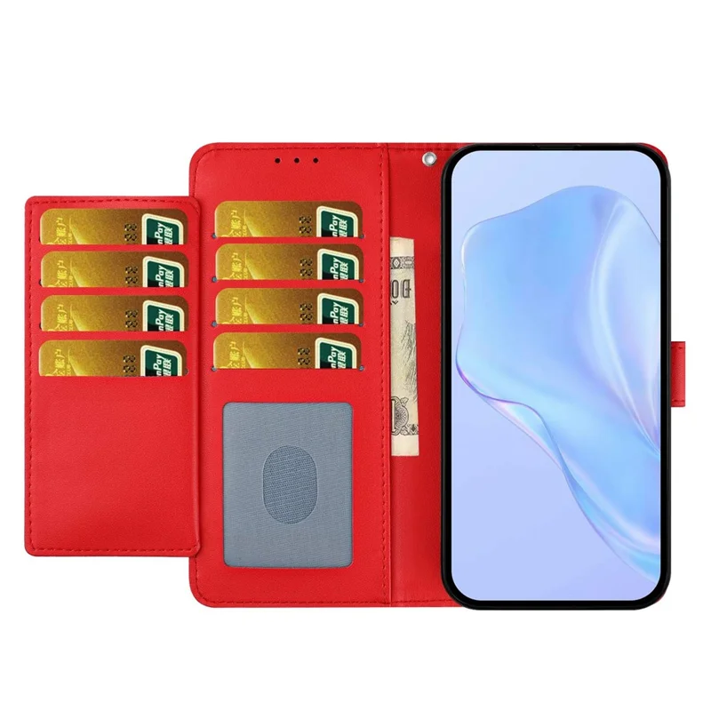 Futerał portfelowy z paskiem na Xiaomi 17 / Pokrowiec na telefon z klapką, wieloma slotami na karty i jednolitym kolorem ze skóry z funkcją podpórki - Czerwony