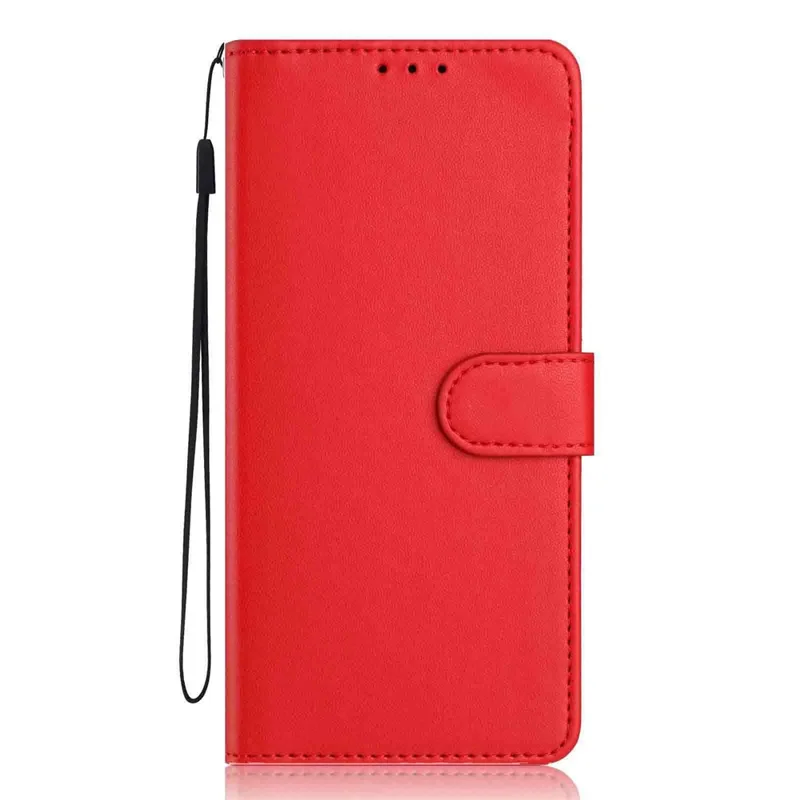 Futerał portfelowy z paskiem na Xiaomi 17 / Pokrowiec na telefon z klapką, wieloma slotami na karty i jednolitym kolorem ze skóry z funkcją podpórki - Czerwony