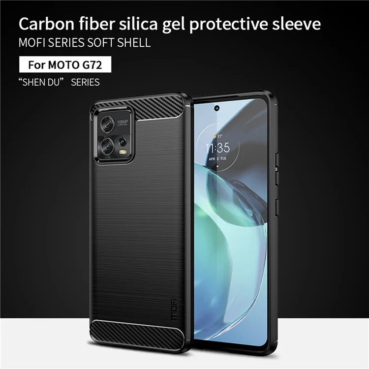 MOFI JK TPU Serie-1 para Motorola Moto G72 4G Cubierta de teléfono con textura de fibra de carbono resistente a golpes Estuche protector de teléfono celular de TPU - Negro