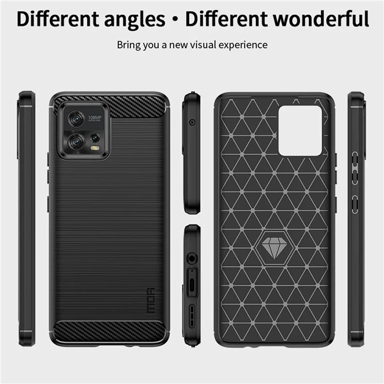 MOFI JK TPU Serie-1 para Motorola Moto G72 4G Cubierta de teléfono con textura de fibra de carbono resistente a golpes Estuche protector de teléfono celular de TPU - Negro