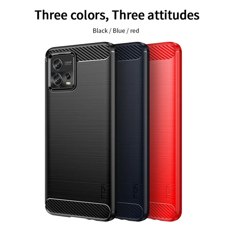 MOFI JK TPU Serie-1 para Motorola Moto G72 4G Cubierta de teléfono con textura de fibra de carbono resistente a golpes Estuche protector de teléfono celular de TPU - Negro