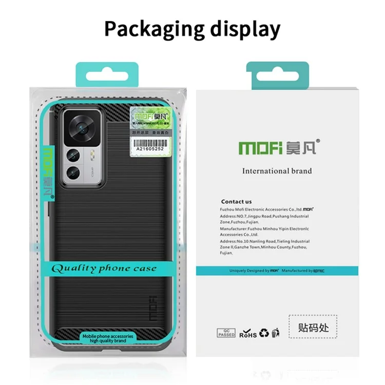 MOFI JK TPU Serie-1 für Xiaomi 12T 5G / 12T Pro 5G / Redmi K50 Ultra 5G Anti-Sturz Soft TPU Case Carbon-Faser-Textur Gebürstete Oberfläche Kratzfestes Handyhülle - Schwarz