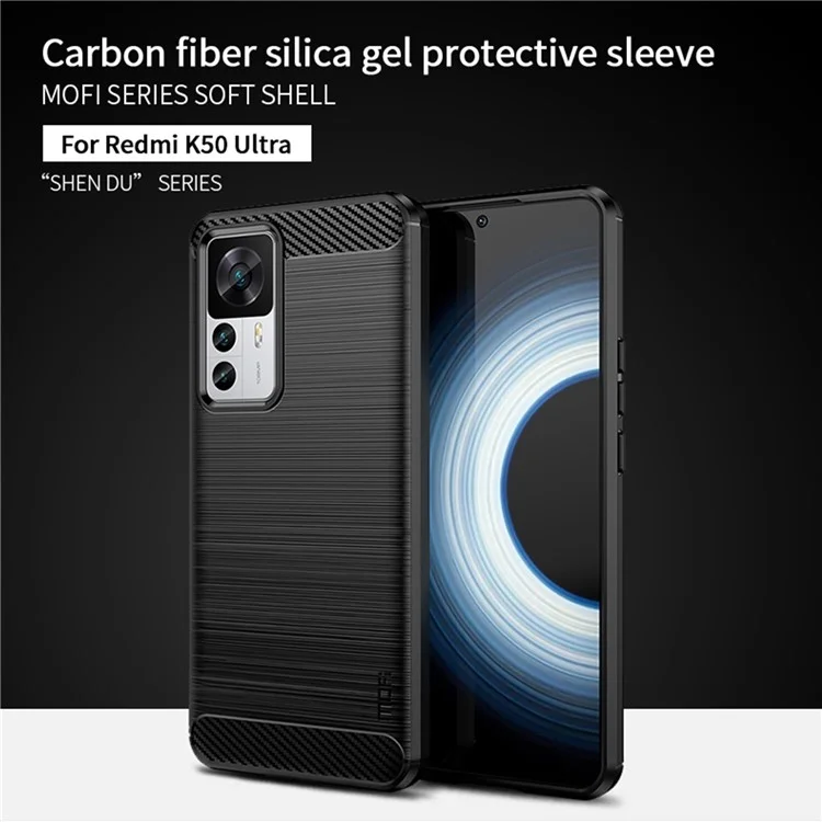 MOFI JK TPU Serie-1 für Xiaomi 12T 5G / 12T Pro 5G / Redmi K50 Ultra 5G Anti-Sturz Soft TPU Case Carbon-Faser-Textur Gebürstete Oberfläche Kratzfestes Handyhülle - Schwarz