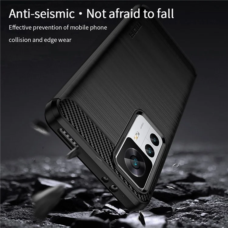 MOFI JK TPU Serie-1 für Xiaomi 12T 5G / 12T Pro 5G / Redmi K50 Ultra 5G Anti-Sturz Soft TPU Case Carbon-Faser-Textur Gebürstete Oberfläche Kratzfestes Handyhülle - Schwarz